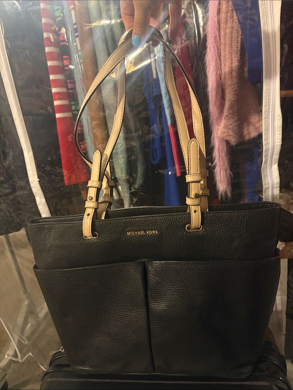 Michael Kors Black Tote with Cream Straps